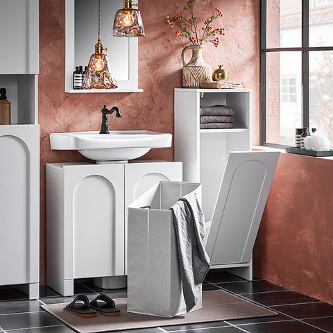 Rootz Compact Laundry Storage Cabinet - Clothes Organizer - Hidden Basket - Space-Saving - 30cm x 97cm x 30cm