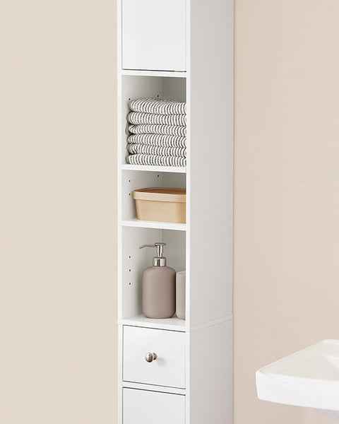 Rootz Tall Bathroom Cabinet - Storage Cupboard - Bathroom Organizer - Adjustable Shelves - 20x180x20cm - MDF E1 - High Gloss White