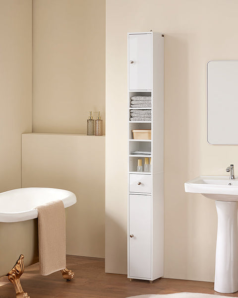 Rootz Tall Bathroom Cabinet - Storage Cupboard - Bathroom Organizer - Adjustable Shelves - 20x180x20cm - MDF E1 - High Gloss White