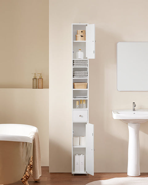 Rootz Tall Bathroom Cabinet - Storage Cupboard - Bathroom Organizer - Adjustable Shelves - 20x180x20cm - MDF E1 - High Gloss White