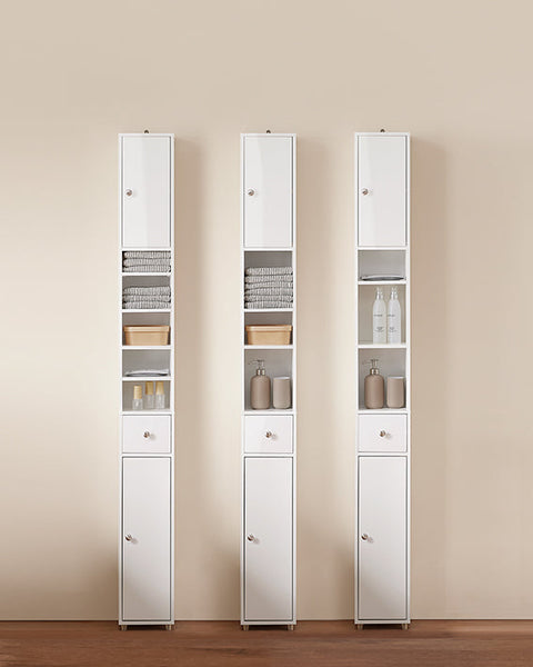 Rootz Tall Bathroom Cabinet - Storage Cupboard - Bathroom Organizer - Adjustable Shelves - 20x180x20cm - MDF E1 - High Gloss White