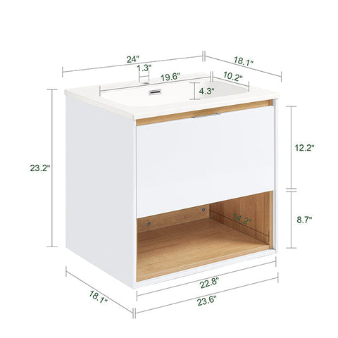 Rootz Narrow Sink Cabinet - Bathroom Vanity - Storage Unit - Space-Saving Design - 61x59x46cm with Basin 50x26x11cm