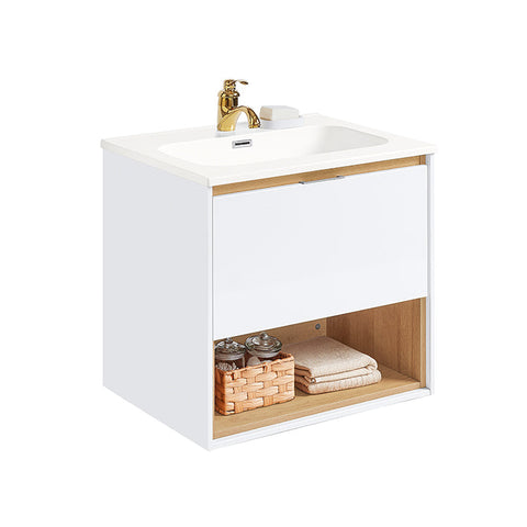 Rootz Narrow Sink Cabinet - Bathroom Vanity - Storage Unit - Space-Saving Design - 61x59x46cm with Basin 50x26x11cm