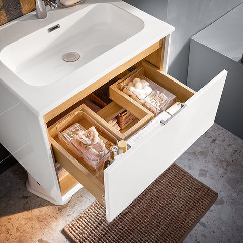 Rootz Narrow Sink Cabinet - Bathroom Vanity - Storage Unit - Space-Saving Design - 61x59x46cm with Basin 50x26x11cm