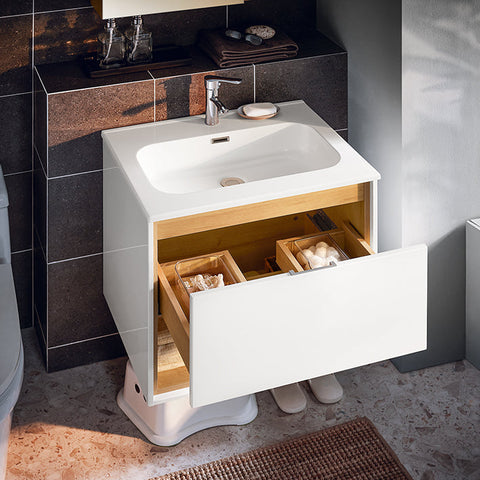 Rootz Narrow Sink Cabinet - Bathroom Vanity - Storage Unit - Space-Saving Design - 61x59x46cm with Basin 50x26x11cm