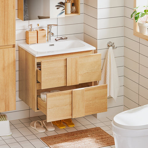 Rootz Narrow Sink Cabinet - Space-Saving Bathroom Storage - Wall-Mounted Vanity - High Resilience - 61x54x46cm