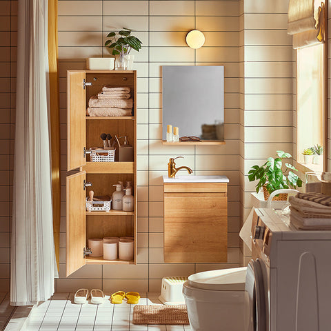 Rootz Tall Bathroom Cabinet - Vertical Storage - Space-Saving Cabinet - Wall-Mounted Design - 35x120x30cm