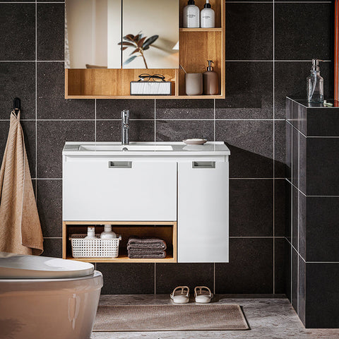 Rootz Wall-Mounted Bathroom Sink Unit - Vanity Cabinet - Space-Saving Saver - Moisture Resistant - 80x54x46cm