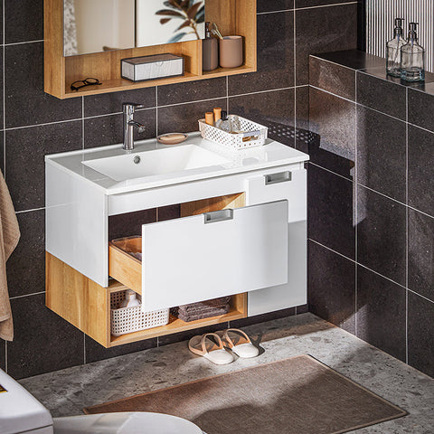Rootz Wall-Mounted Bathroom Sink Unit - Vanity Cabinet - Space-Saving Saver - Moisture Resistant - 80x54x46cm