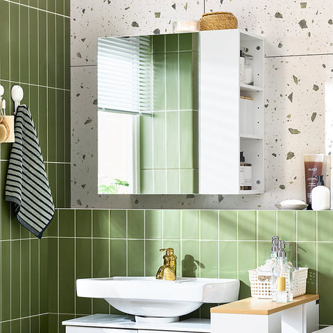 Rootz Bathroom Wall Cabinet - Mirror Door - Storage Cabinet - Space-Saving - 57x61x30cm