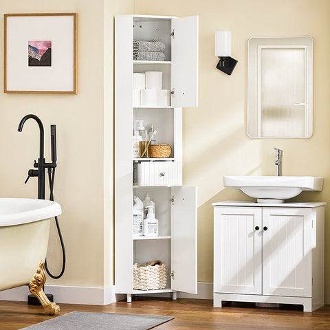 Rootz Tall Bathroom Cabinet - Corner Cabinet - Slim Storage Unit - Space Saving Design - 44cm x 171cm x 31cm