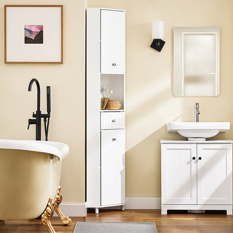 Rootz Tall Bathroom Cabinet - Corner Cabinet - Slim Storage Unit - Space Saving Design - 44cm x 171cm x 31cm