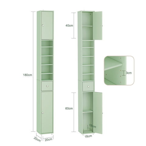 Rootz Tall Cabinet - Slim Storage Unit - Space-Saving Organizer - Adjustable Shelves - 20x180x20cm MDF Construction