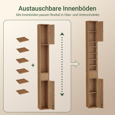 Rootz Tall Storage Cabinet - Space-Saving Cabinet - Slim Shelf Unit - Adjustable Shelves - Magnetic Lock - 20x180x20cm