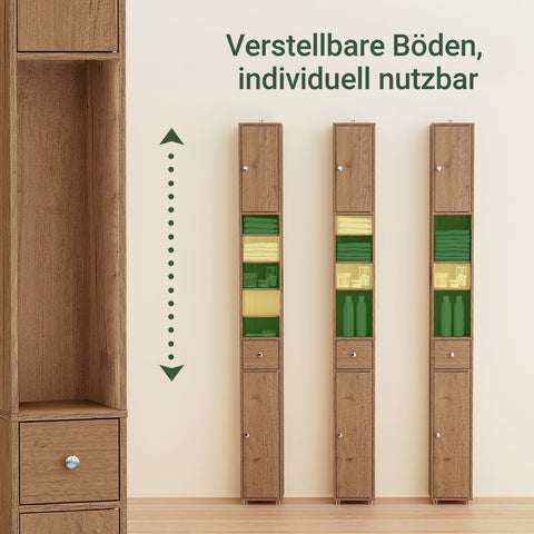 Rootz Tall Storage Cabinet - Space-Saving Cabinet - Slim Shelf Unit - Adjustable Shelves - Magnetic Lock - 20x180x20cm