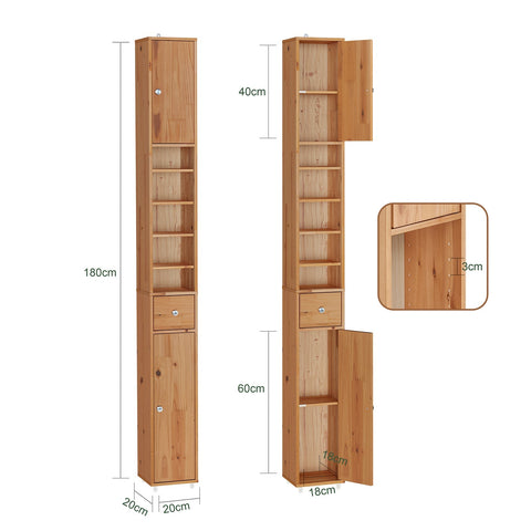 Rootz Cedar Bathroom Cabinet - Storage Unit - Organizer - Moisture Resistant - 20x180x20cm