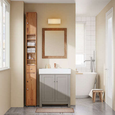 Rootz Cedar Bathroom Cabinet - Storage Unit - Organizer - Moisture Resistant - 20x180x20cm