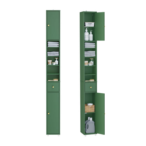 Rootz Narrow Bathroom Cabinet - Slim Tall Cabinet - Space-Saving Storage Unit - Water-Resistant - 20x180x20cm - Dark Green