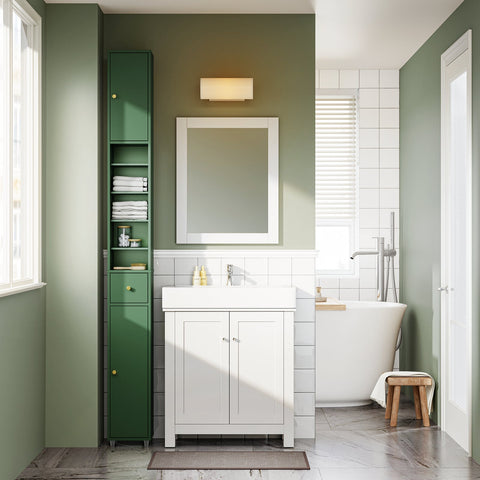 Rootz Narrow Bathroom Cabinet - Slim Tall Cabinet - Space-Saving Storage Unit - Water-Resistant - 20x180x20cm - Dark Green