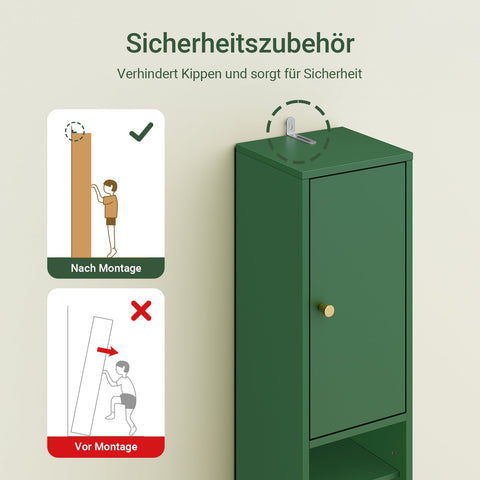 Rootz Narrow Bathroom Cabinet - Slim Tall Cabinet - Space-Saving Storage Unit - Water-Resistant - 20x180x20cm - Dark Green