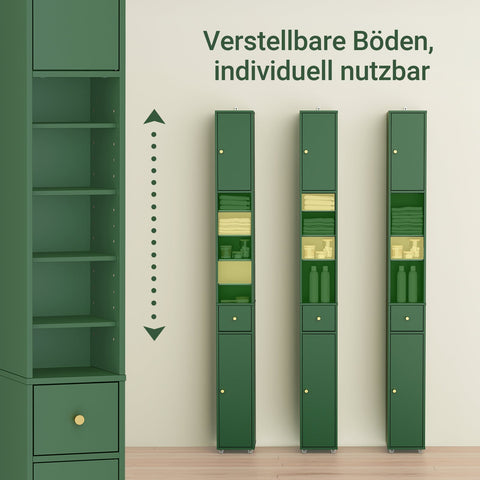 Rootz Narrow Bathroom Cabinet - Slim Tall Cabinet - Space-Saving Storage Unit - Water-Resistant - 20x180x20cm - Dark Green