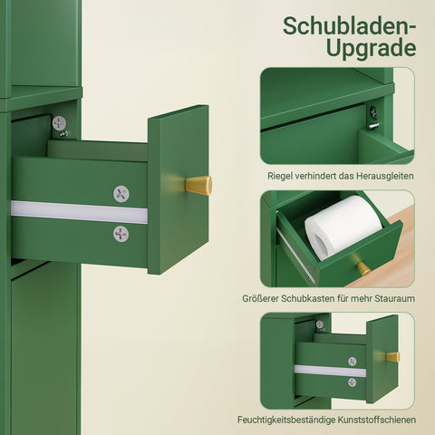 Rootz Narrow Bathroom Cabinet - Slim Tall Cabinet - Space-Saving Storage Unit - Water-Resistant - 20x180x20cm - Dark Green