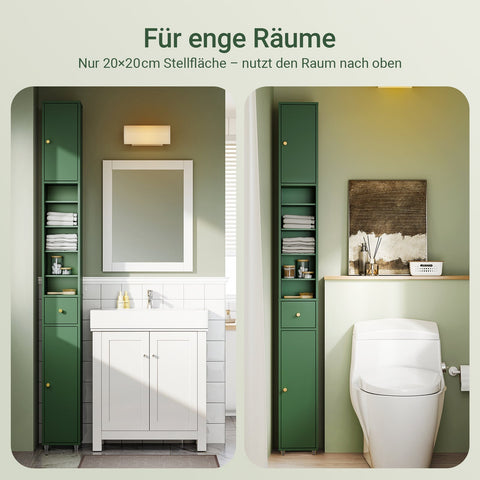 Rootz Narrow Bathroom Cabinet - Slim Tall Cabinet - Space-Saving Storage Unit - Water-Resistant - 20x180x20cm - Dark Green
