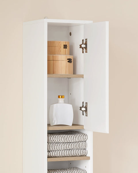 Rootz Tall Bathroom Cabinet - Storage Unit - Organizer - Versatile Storage - 20x180x20cm - MDF E1 Painted - Adjustable Shelves - Secure & Non-Slip