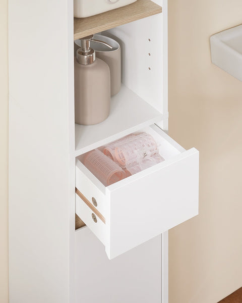 Rootz Tall Bathroom Cabinet - Storage Unit - Organizer - Versatile Storage - 20x180x20cm - MDF E1 Painted - Adjustable Shelves - Secure & Non-Slip