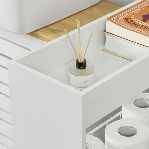 Rootz Slim Rolling Storage Cart - Niche Shelf - Kitchen Trolley - 3 Tier Organizer - Mobile with Locking Wheels - Ideal for Spices, Bath Essentials - 20cm x 70cm x 60cm - White