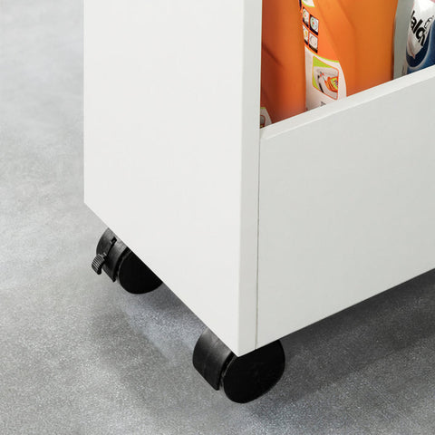 Rootz Slim Rolling Storage Cart - Niche Shelf - Kitchen Trolley - 3 Tier Organizer - Mobile with Locking Wheels - Ideal for Spices, Bath Essentials - 20cm x 70cm x 60cm - White