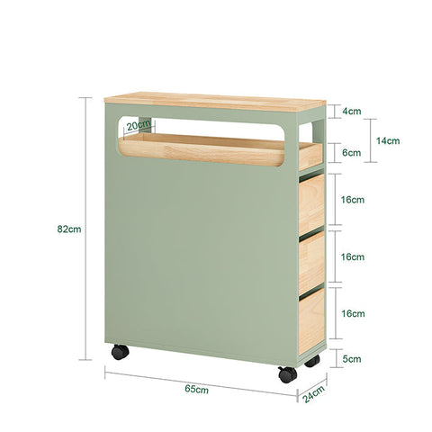 Rootz Rolling Storage Cart - Bamboo Kitchen Trolley - Mobile Organizer - MDF - 24cm x 82cm x 65cm - Ideal for Narrow Spaces