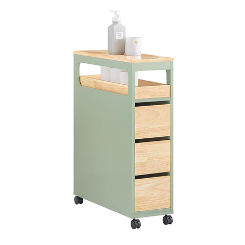 Rootz Rolling Storage Cart - Bamboo Kitchen Trolley - Mobile Organizer - MDF - 24cm x 82cm x 65cm - Ideal for Narrow Spaces