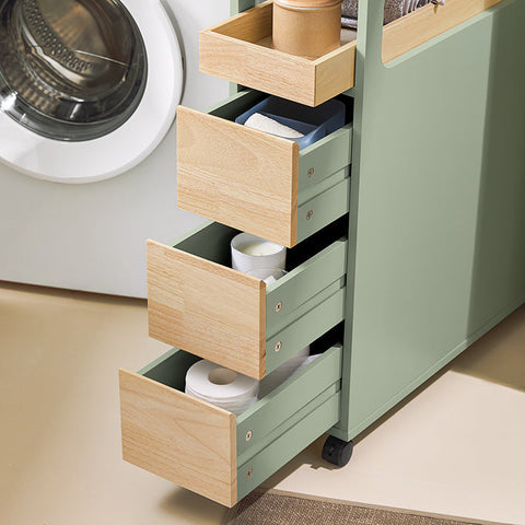 Rootz Rolling Storage Cart - Bamboo Kitchen Trolley - Mobile Organizer - MDF - 24cm x 82cm x 65cm - Ideal for Narrow Spaces