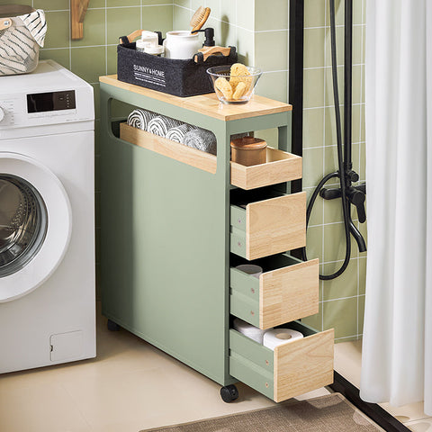 Rootz Rolling Storage Cart - Bamboo Kitchen Trolley - Mobile Organizer - MDF - 24cm x 82cm x 65cm - Ideal for Narrow Spaces