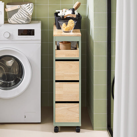 Rootz Rolling Storage Cart - Bamboo Kitchen Trolley - Mobile Organizer - MDF - 24cm x 82cm x 65cm - Ideal for Narrow Spaces