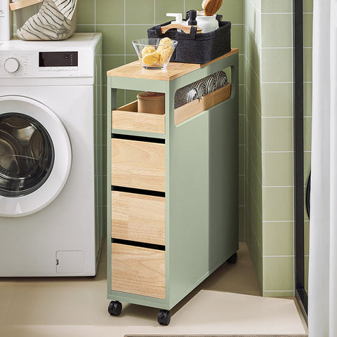 Rootz Rolling Storage Cart - Bamboo Kitchen Trolley - Mobile Organizer - MDF - 24cm x 82cm x 65cm - Ideal for Narrow Spaces