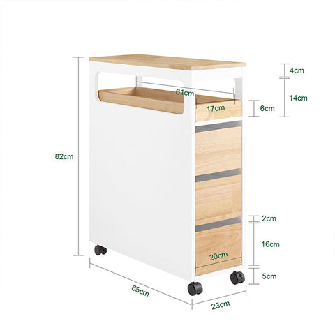 Rootz Compact Storage Trolley - Utility Cart - Rolling Organizer - Adjustable Shelves - 23x82x65cm