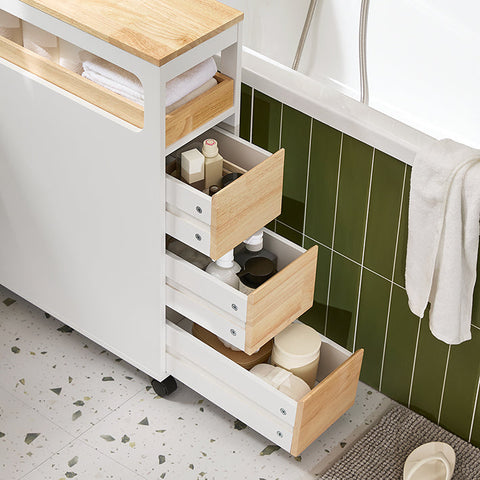 Rootz Compact Storage Trolley - Utility Cart - Rolling Organizer - Adjustable Shelves - 23x82x65cm