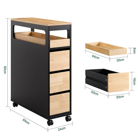 Rootz Rolling Storage Cart - Mobile Storage Organizer - Narrow Space Cart - Versatile Storage - 24cm x 82cm x 65cm