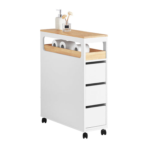 Rootz Niche Storage Trolley - Kitchen Shelf - Bathroom Organizer - MDF and Bamboo - Removable Tray - Mobile with Locking Brakes - 23cm x 82cm x 65cm