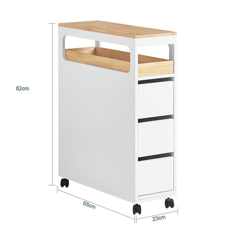 Rootz Niche Storage Trolley - Kitchen Shelf - Bathroom Organizer - MDF and Bamboo - Removable Tray - Mobile with Locking Brakes - 23cm x 82cm x 65cm