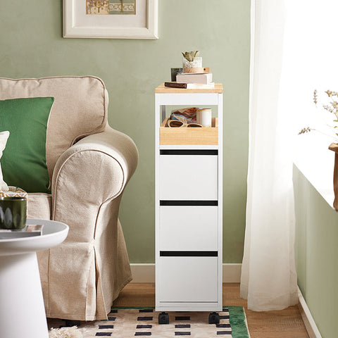 Rootz Niche Storage Trolley - Kitchen Shelf - Bathroom Organizer - MDF and Bamboo - Removable Tray - Mobile with Locking Brakes - 23cm x 82cm x 65cm