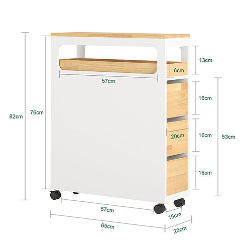 Rootz Niche Storage Trolley - Kitchen Cart - Bathroom Organizer - Removable Tray - 3 Drawers - Mobile with Brakes - MDF and Bamboo - 23cm x 82cm x 65cm