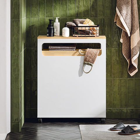 Rootz Niche Storage Trolley - Kitchen Cart - Bathroom Organizer - Removable Tray - 3 Drawers - Mobile with Brakes - MDF and Bamboo - 23cm x 82cm x 65cm