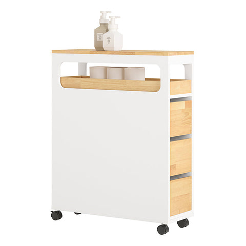 Rootz Niche Storage Trolley - Kitchen Cart - Bathroom Organizer - Removable Tray - 3 Drawers - Mobile with Brakes - MDF and Bamboo - 23cm x 82cm x 65cm