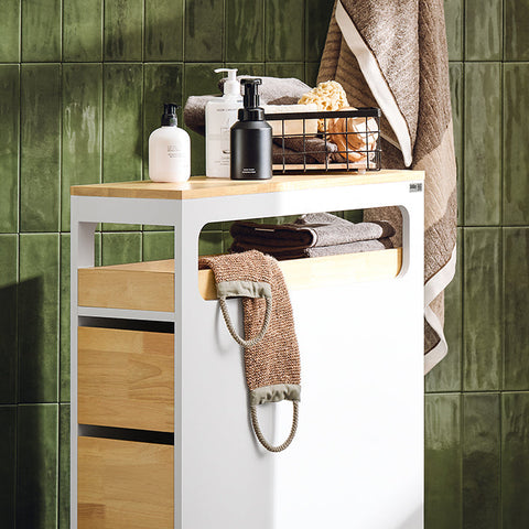 Rootz Niche Storage Trolley - Kitchen Cart - Bathroom Organizer - Removable Tray - 3 Drawers - Mobile with Brakes - MDF and Bamboo - 23cm x 82cm x 65cm
