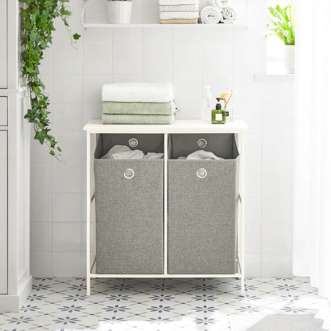 Rootz Laundry Chest - Laundry Collector - Linen Closet - Spacious Countertop - Enhanced Stability with Crossed Metal Bars - Dual Removable Bags - 77cm x 80cm x 38cm
