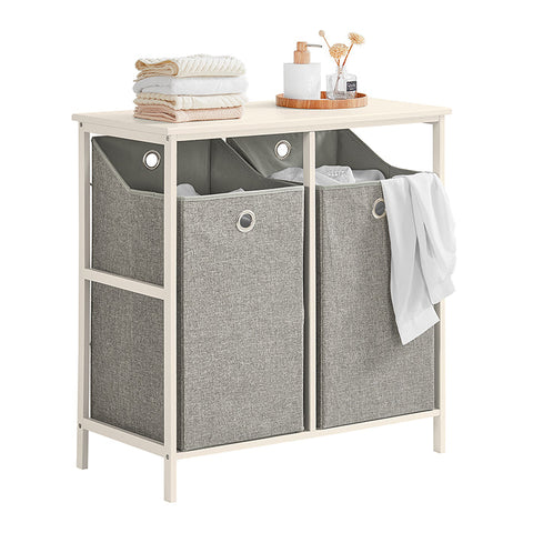 Rootz Laundry Chest - Laundry Collector - Linen Closet - Spacious Countertop - Enhanced Stability with Crossed Metal Bars - Dual Removable Bags - 77cm x 80cm x 38cm