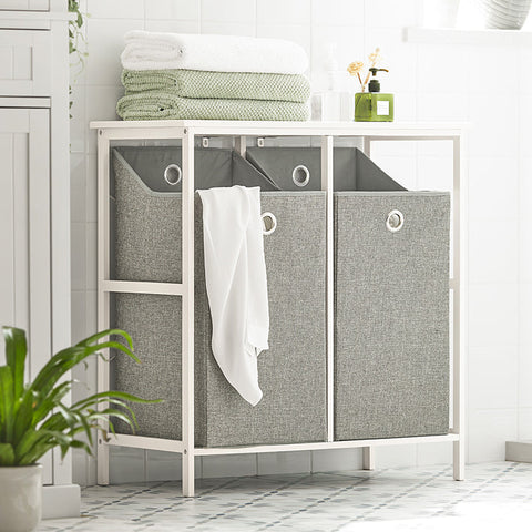 Rootz Laundry Chest - Laundry Collector - Linen Closet - Spacious Countertop - Enhanced Stability with Crossed Metal Bars - Dual Removable Bags - 77cm x 80cm x 38cm